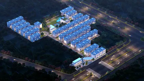 Meffier Garden Avenue the colony lit up at night, seen from above, artist's impression