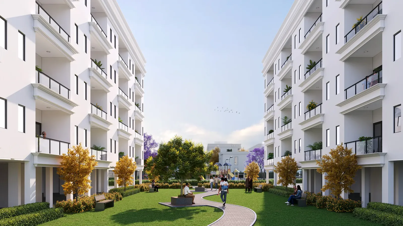 Meffier Garden Residency small park in front of the floors, artist's impression