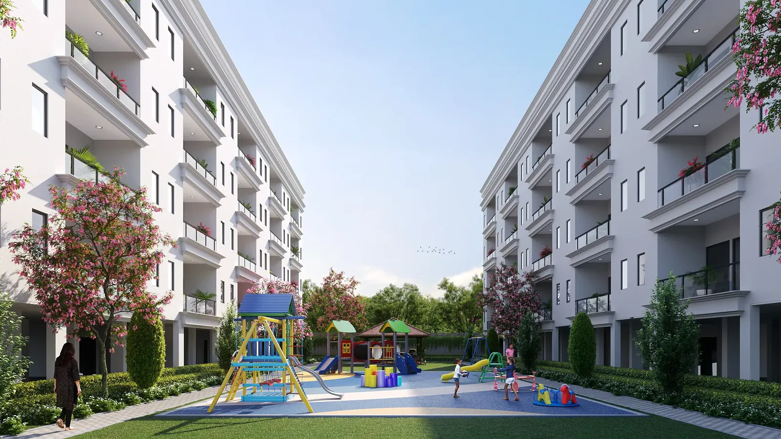 Meffier Garden Residency kids play area between the floor blocks, artist's impression