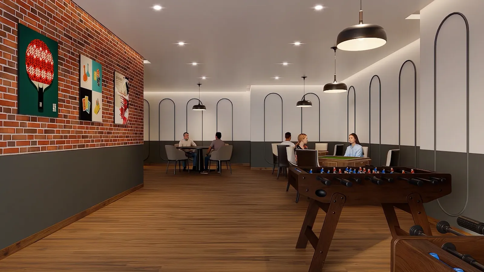 Meffier Garden Residency games room with a foosball table, artist's impression