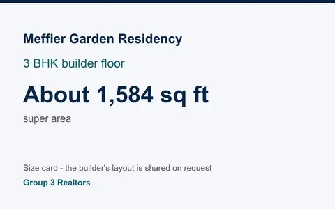Meffier Garden Residency 3 BHK builder floor size card, about 1,584 sq ft super area