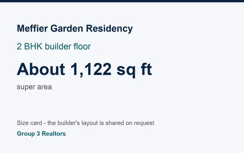 Meffier Garden Residency 2 BHK builder floor size card, about 1,122 sq ft super area