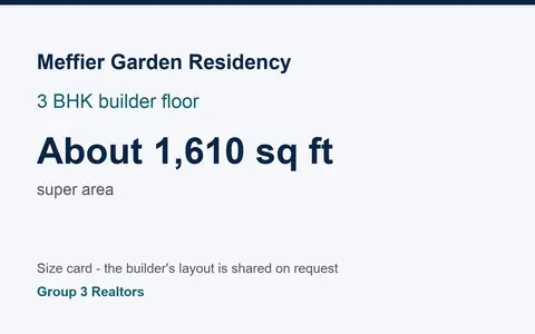Meffier Garden Residency 3 BHK builder floor size card, about 1,610 sq ft super area