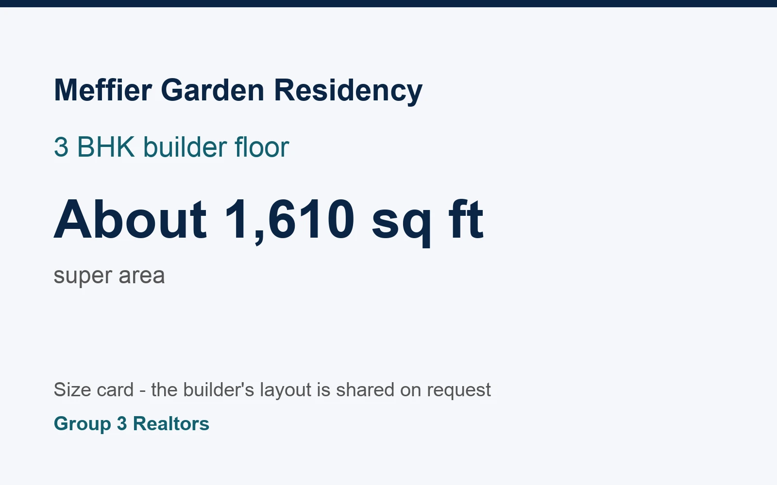 Meffier Garden Residency 3 BHK builder floor size card, about 1,610 sq ft super area