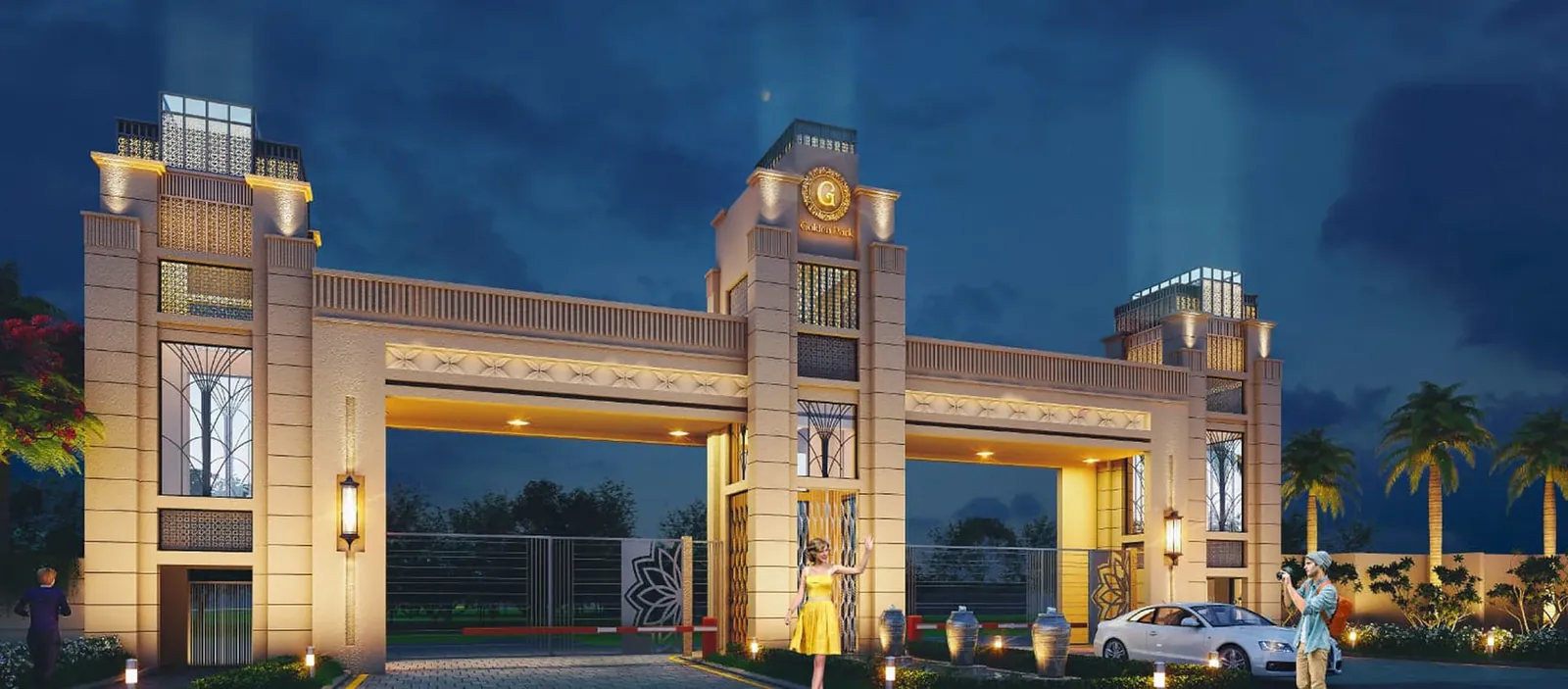 Meffier Golden Park Golden Park gate lit at night, artist's impression