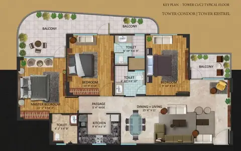 Oxirich Chintamanis 3 BHK floor plan, 1,845 sq ft