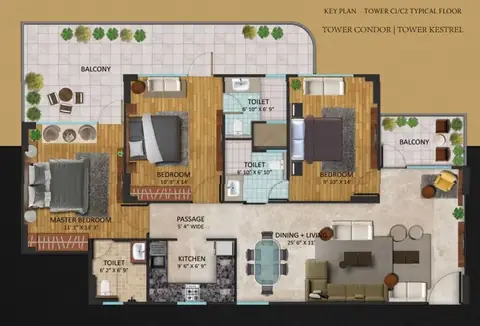 Oxirich Chintamanis 3 BHK floor plan, 1,875 sq ft