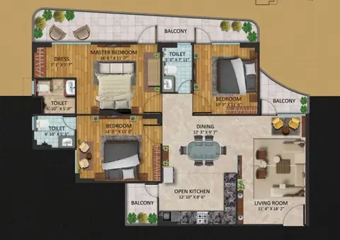 Oxirich Chintamanis 3 BHK floor plan, 2,037 sq ft