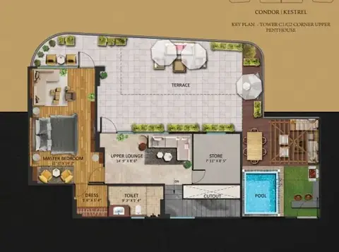 Oxirich Chintamanis Penthouse Set 1 floor plan, upper floor, 3,682 sq ft