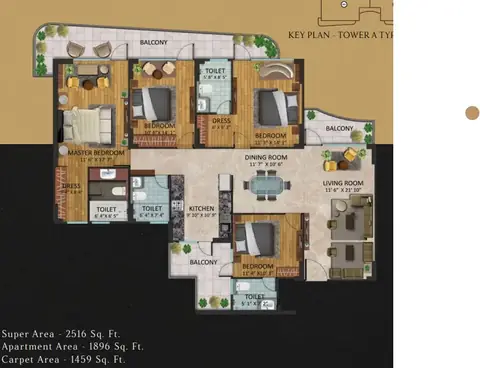 Oxirich Chintamanis 4 BHK floor plan, 2,516 sq ft