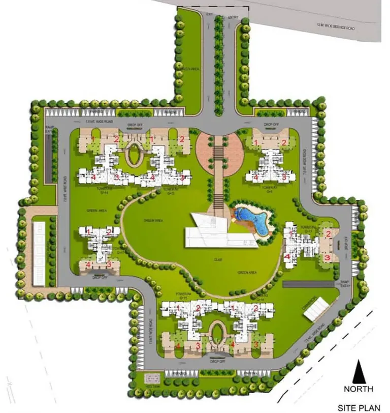 Paras Irene site plan with towers, central greens and pool