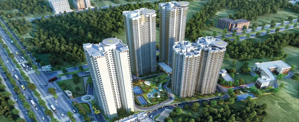Pareena Mi Casa aerial view of the towers beside the 60 m road, artist's impression