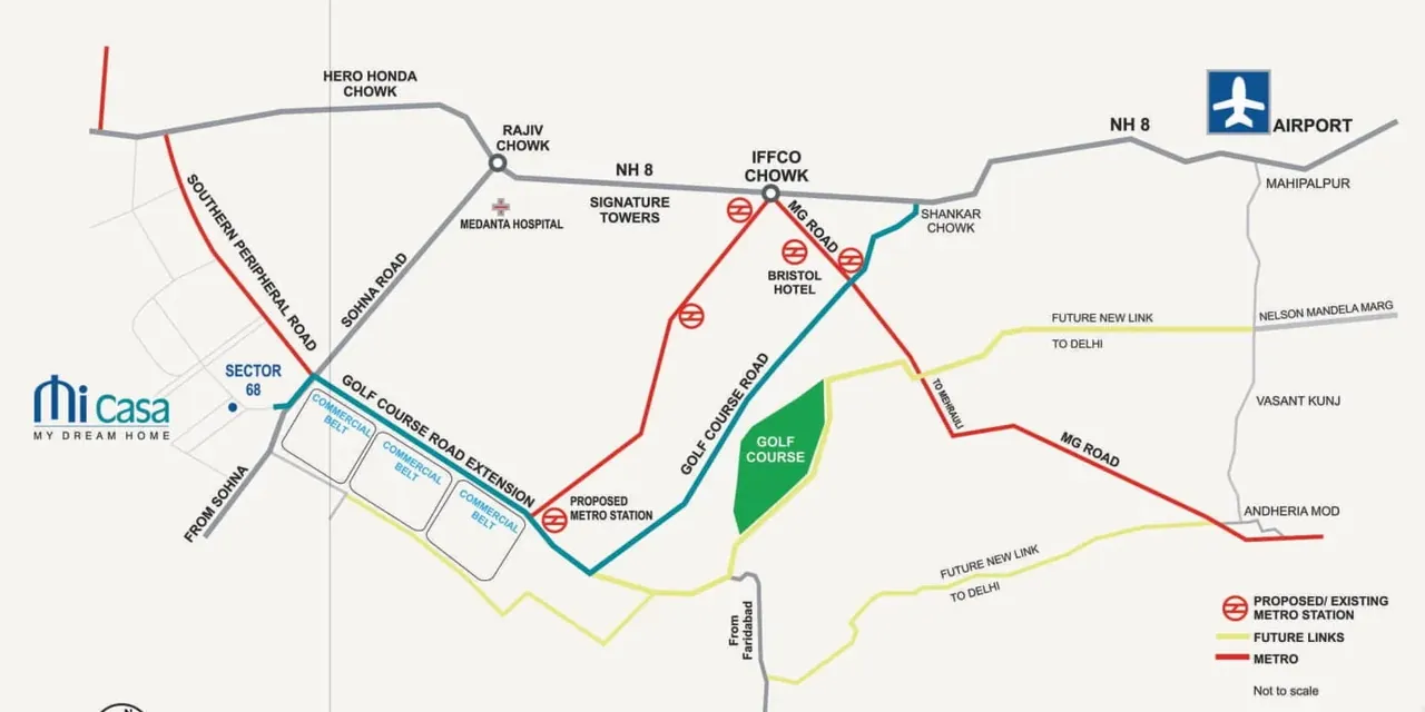 Pareena Mi Casa location map, Sector 68 on the 60 m road near SPR and Sohna Road