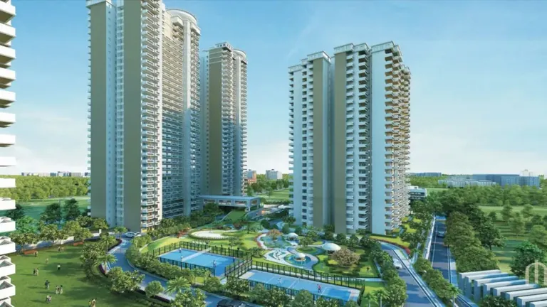 Pareena Mi Casa towers above landscaped greens and pools, artist's impression