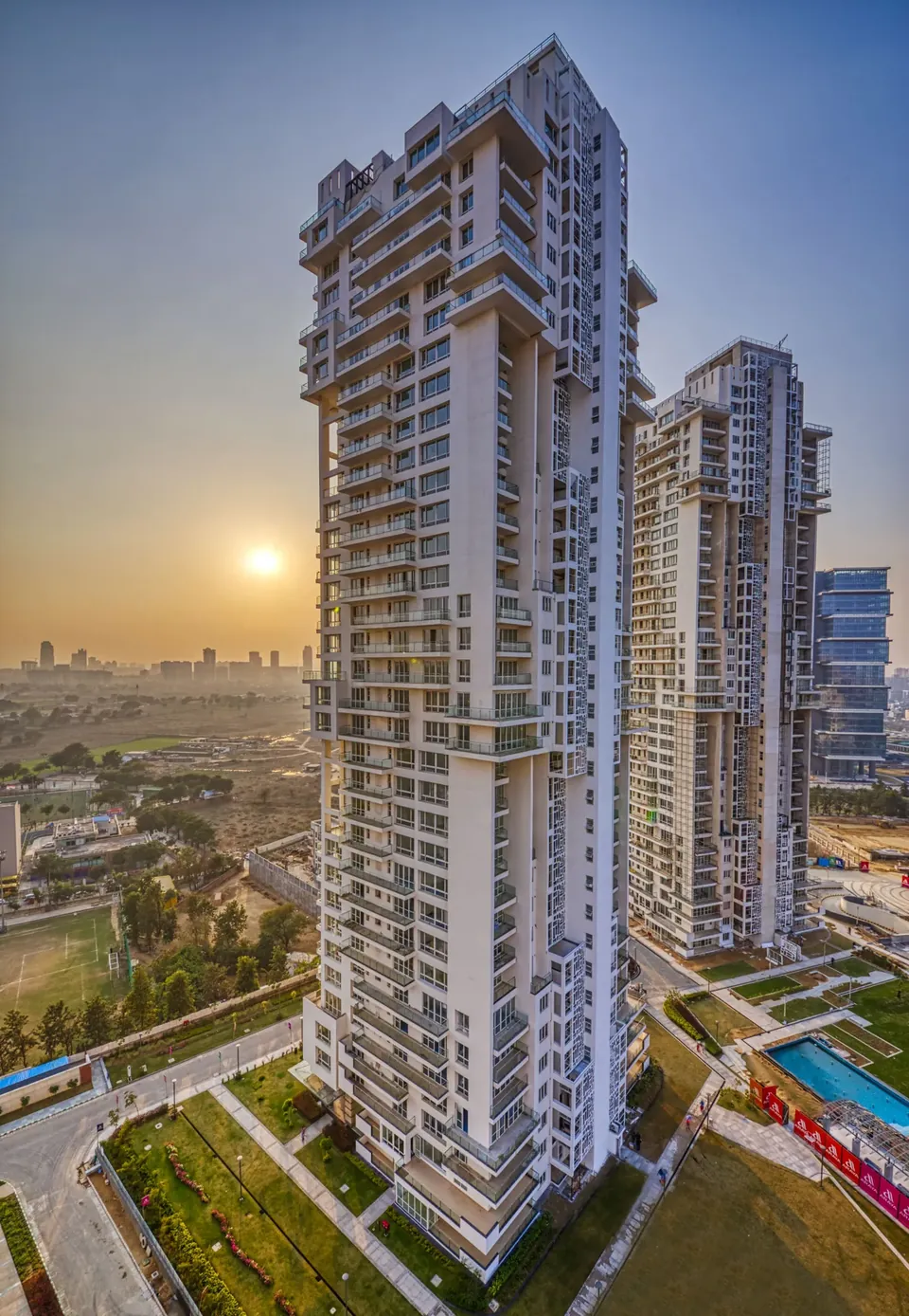 Pioneer Araya tower and pool at dusk