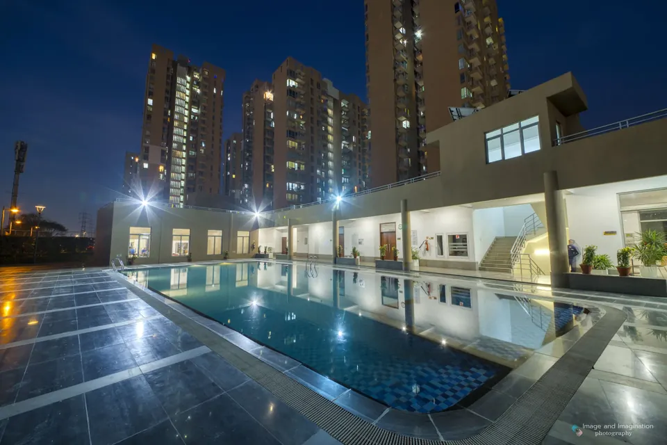 Pioneer Park pool and club at night