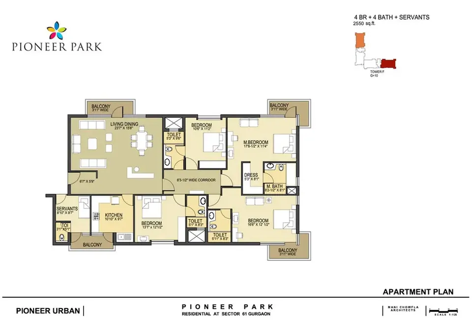 Pioneer Park 4 BHK floor plan, 2,550 sq ft