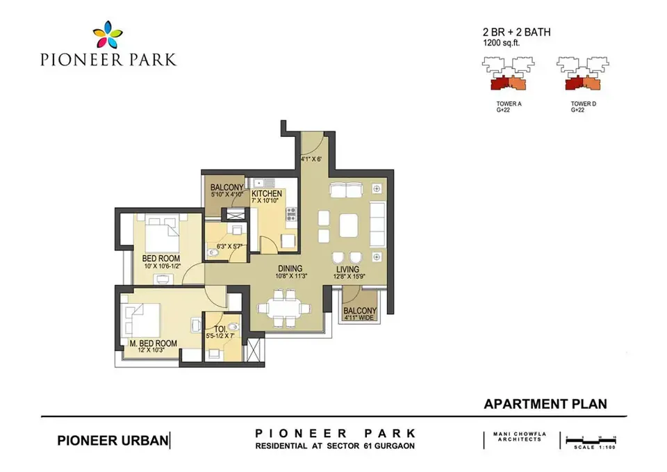 Pioneer Park 2 BHK floor plan, 1,200 sq ft