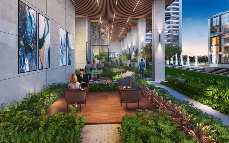 Puri Diplomatic Residences planted terrace lounge off the lobby, artist's impression