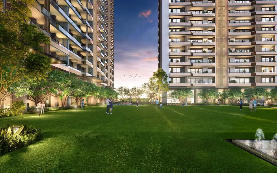 Puri Diplomatic Residences towers around the central lawn, artist's impression