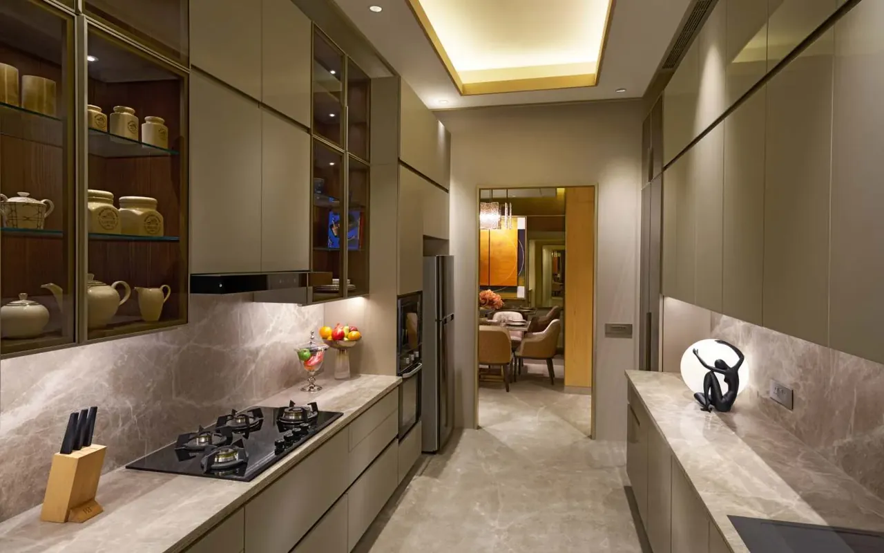 Puri Diplomatic Residences sample kitchen with marble counters, artist's impression