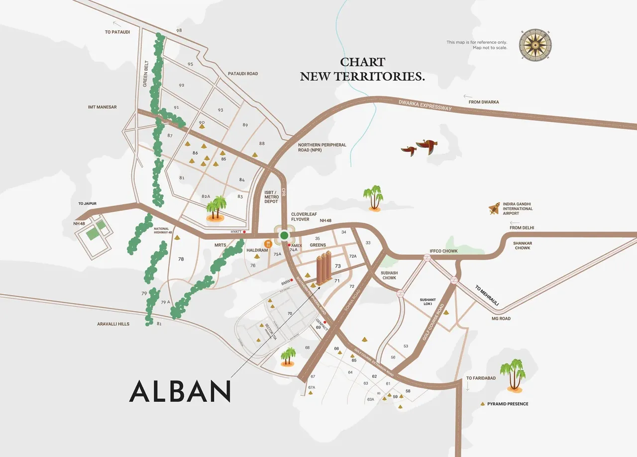Pyramid Alban location map in Sector 71 on the Southern Peripheral Road near NH 48