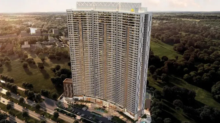 Pyramid Alban tower elevation with podium and greens, Sector 71 Gurgaon, artist's impression