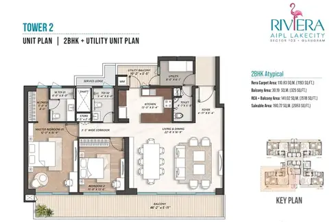 AIPL Riviera 3 BHK floor plan, 2,053 sq ft super area