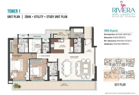 AIPL Riviera 3 BHK floor plan, 2,308 sq ft super area
