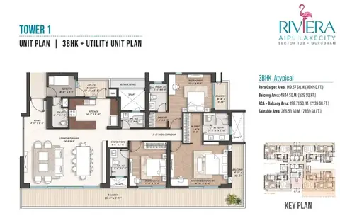 AIPL Riviera 3 BHK floor plan, 2,869 sq ft super area