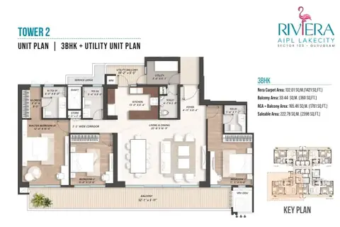 AIPL Riviera 3 BHK floor plan, 2,398 sq ft super area