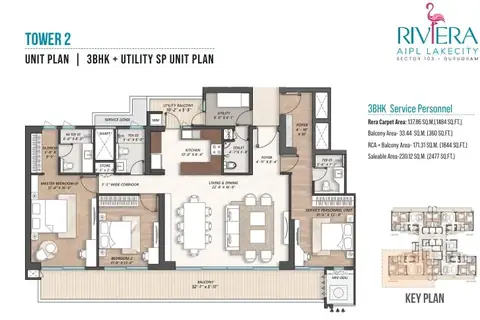 AIPL Riviera 3 BHK floor plan, 2,477 sq ft super area