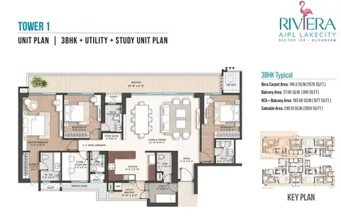 AIPL Riviera 3 BHK floor plan, 2,650 sq ft super area