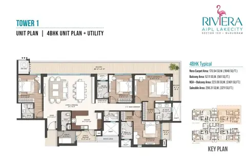 AIPL Riviera 4 BHK floor plan, 3,211 sq ft super area