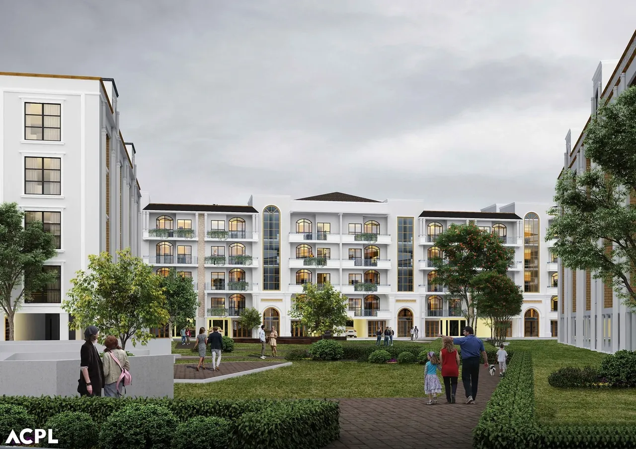 ROF Normanton Park central green between the floor blocks, artist's impression