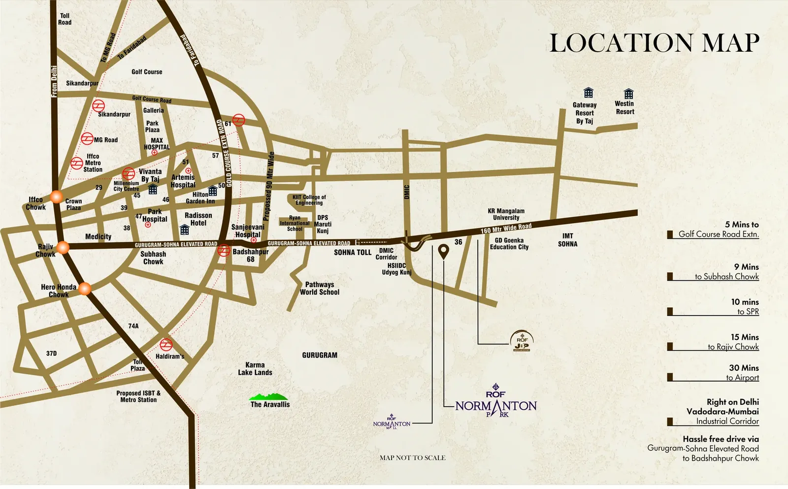 ROF Normanton Park location map from Normanton Park to Sohna Road and the expressway, artist's impression
