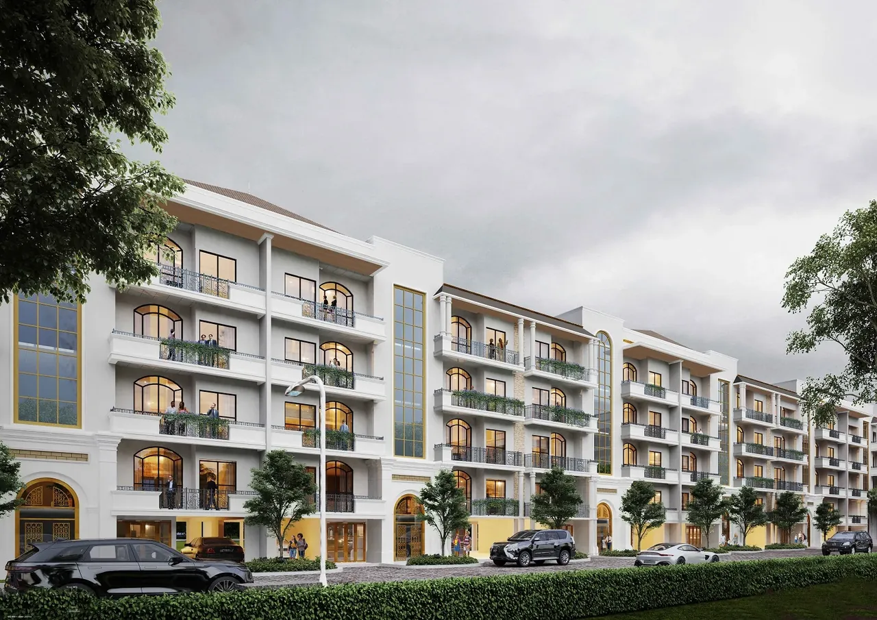 ROF Normanton Park stilt + 4 floors along a tree-lined street, artist's impression