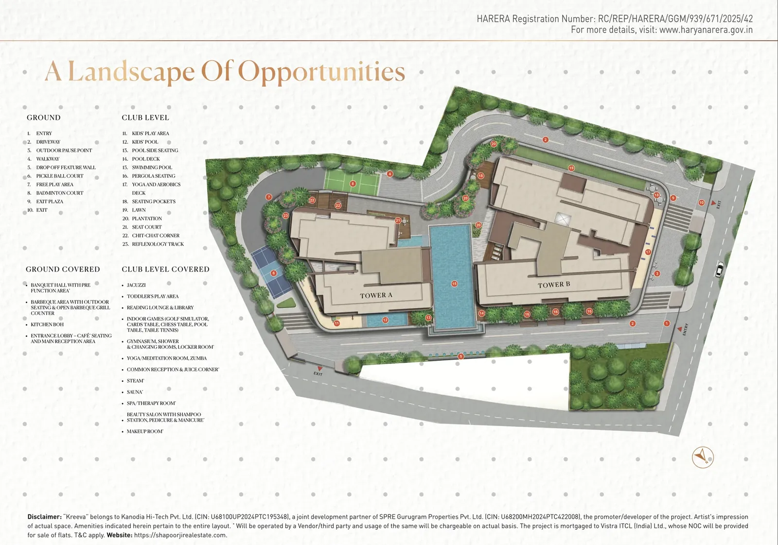 Shapoorji Pallonji The Dualis site plan: Tower A, Tower B, club level and pool on 1.74 acres