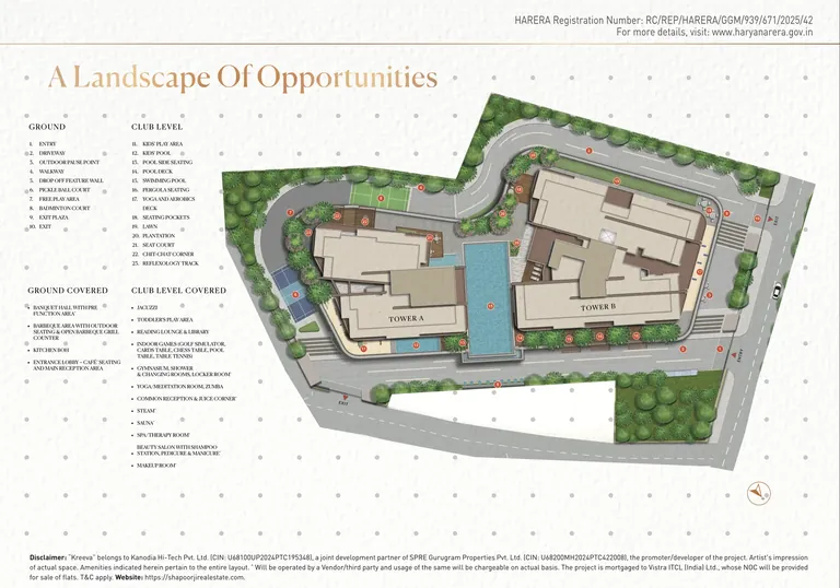 Shapoorji Pallonji The Dualis site plan: Tower A, Tower B, club level and pool on 1.74 acres