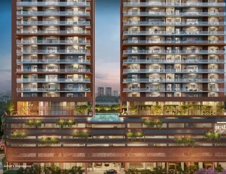 Shapoorji Pallonji The Dualis podium deck and pool between Tower A and Tower B, artist's impression