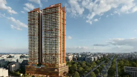 Shapoorji Pallonji The Dualis twin towers rising over Sector 46 by day, artist's impression