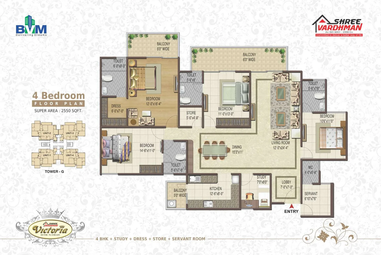 Shree Vardhman Victoria 4 BHK floor plan, 2,550 sq ft super area