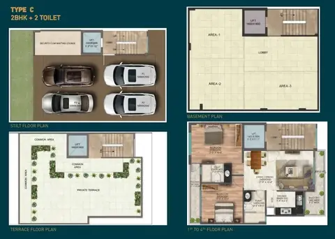 Signature Global City 63A 2 BHK builder floor floor plan, 1,050 sq ft super area