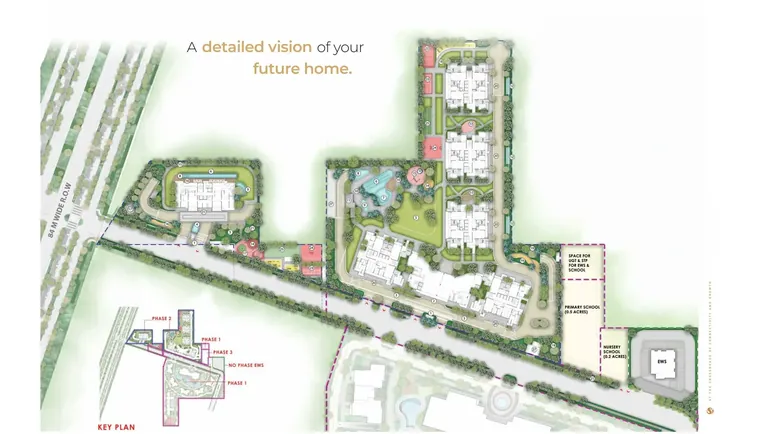 Signature Global Cloverdale SPR master plan with towers, clubhouse, pools, school sites and the 84 m road