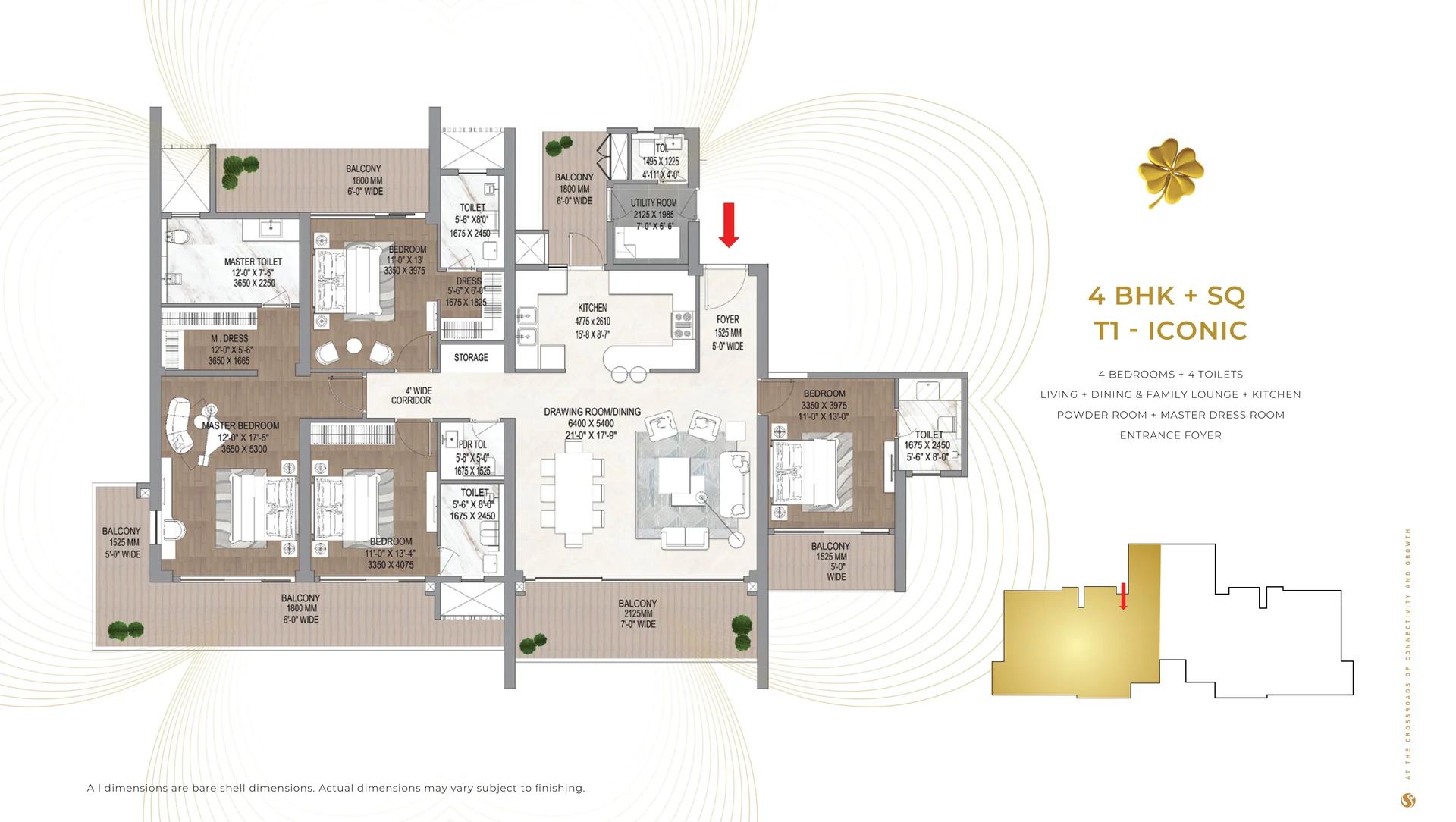 Signature Global Cloverdale SPR 4 BHK + SQ (Tower 1, Iconic) floor plan, 3,480 sq ft