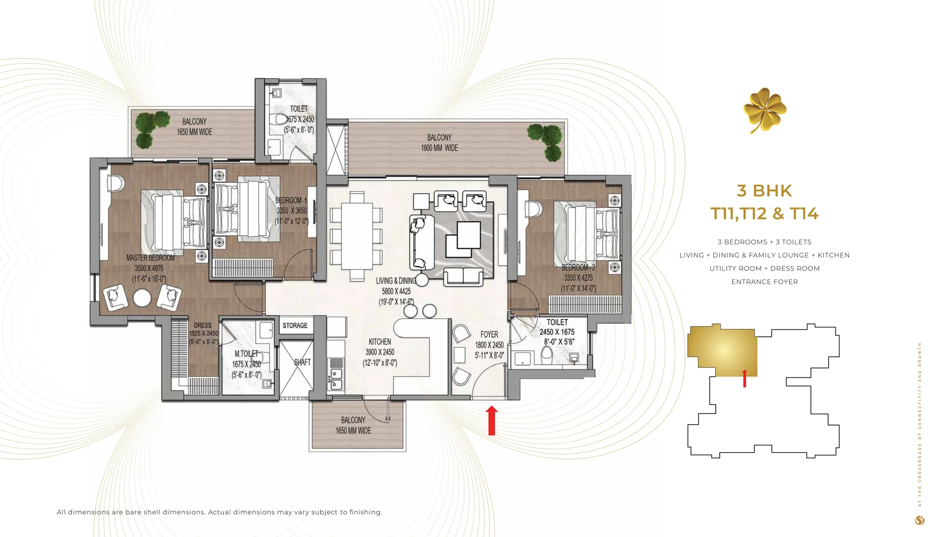 Signature Global Cloverdale SPR 3 BHK (Towers 11, 12, 14) floor plan, 2,095 sq ft