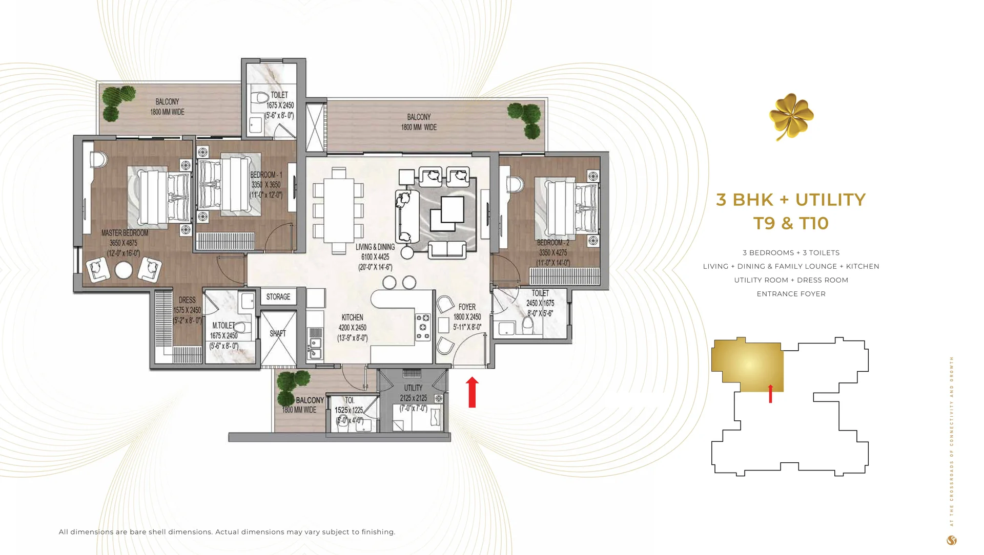 Signature Global Cloverdale SPR 3 BHK + Utility (Towers 9, 10) floor plan, 2,280 sq ft