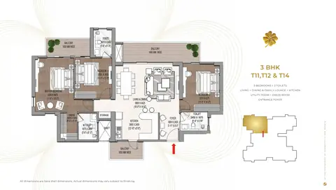 Signature Global Cloverdale SPR 3 BHK floor plan (Towers 11, 12, 14), 2,095 sq ft super area