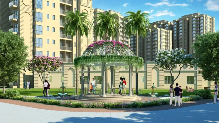 Signature Global Park gazebo garden in front of the floors, artist's impression