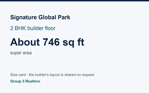 Signature Global Park 2 BHK builder floor size card, about 746 sq ft super area